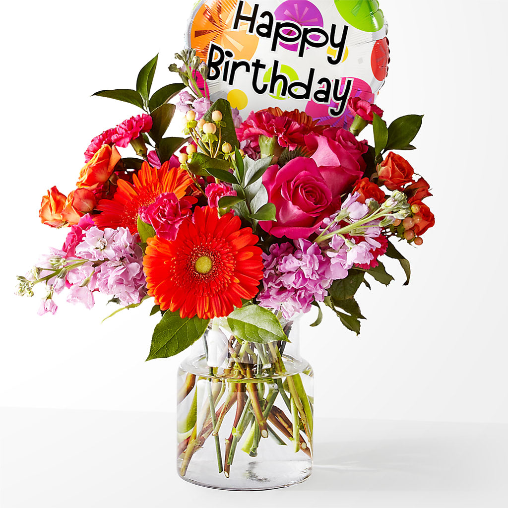 Fiesta Bouquet with Birthday Balloon – Forever Flowers, Fords NJ