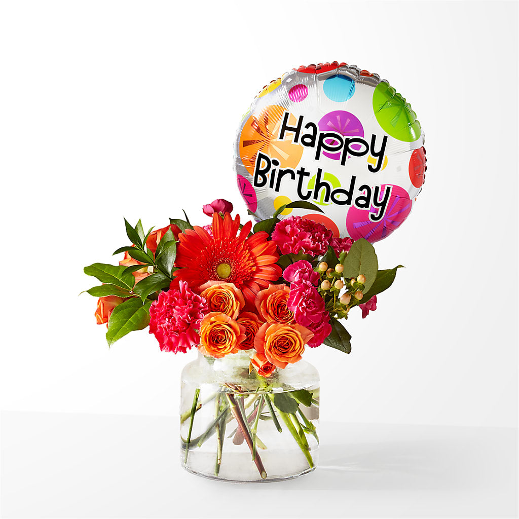 Fiesta Bouquet with Birthday Balloon – Forever Flowers, Fords NJ