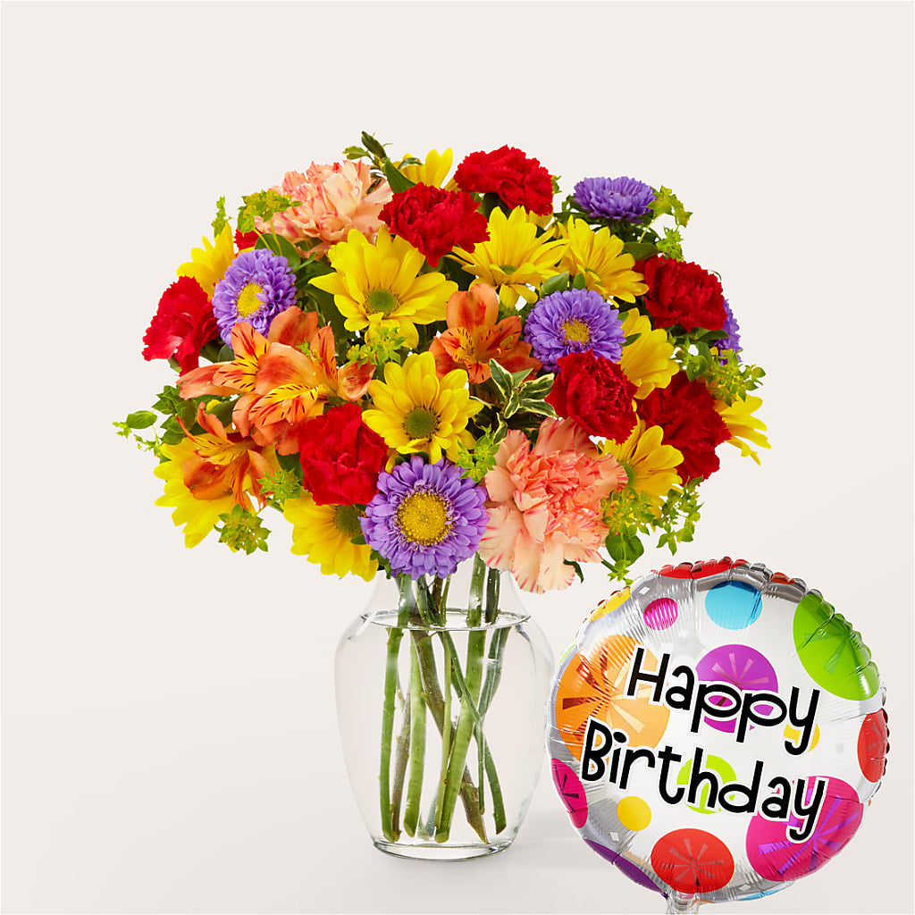 Kaleidoscope Bouquet with Birthday Balloon – Forever Flowers, Fords NJ