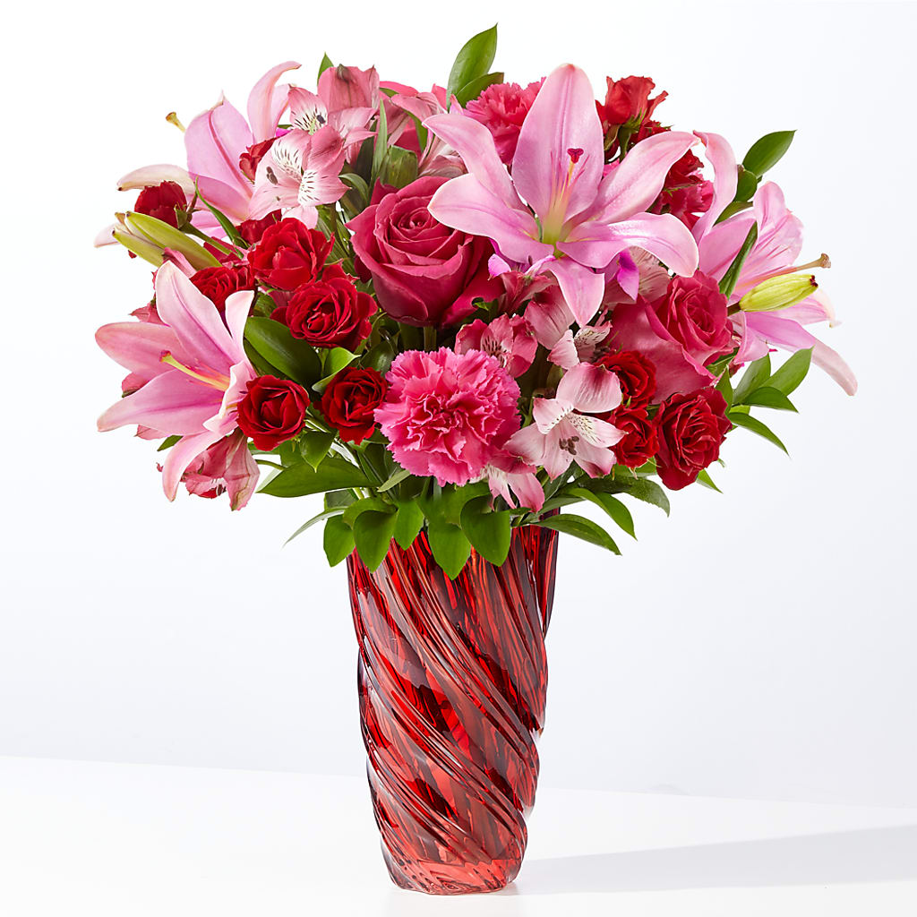 In Love Bouquet with Luxe Swirl Vase – Forever Flowers, Fords NJ