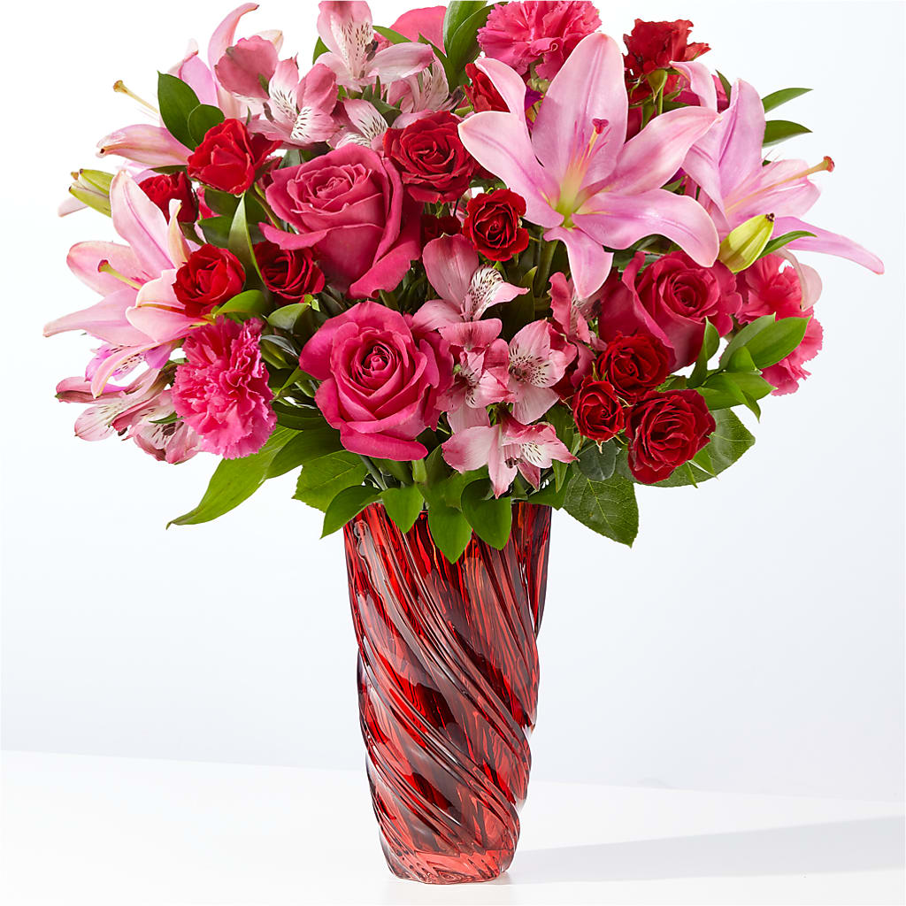 In Love Bouquet with Luxe Swirl Vase – Forever Flowers, Fords NJ