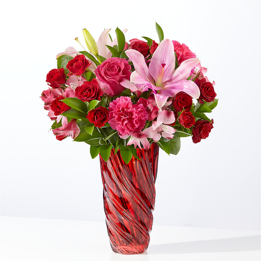 In Love Bouquet with Luxe Swirl Vase – Forever Flowers, Fords NJ