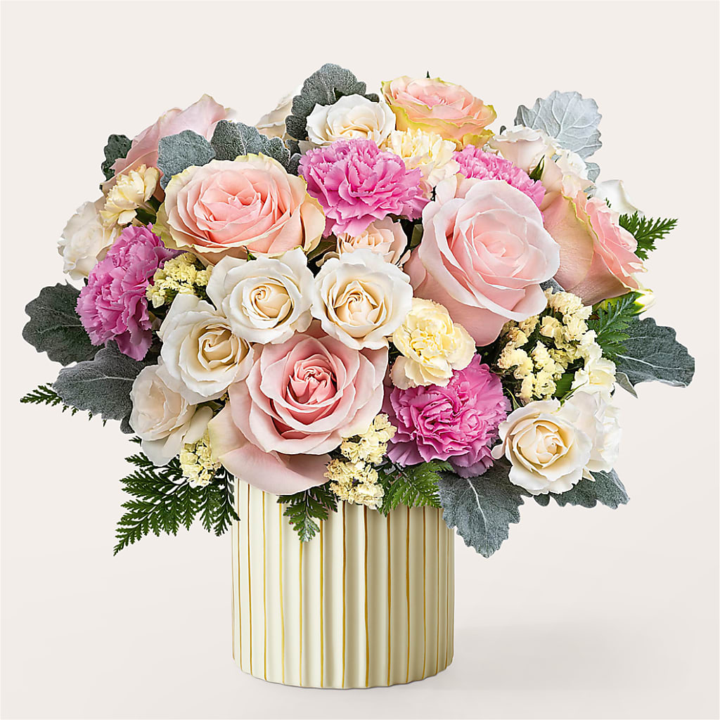 Blissful Moments Bouquet with Ivory Vase – Forever Flowers, Fords NJ