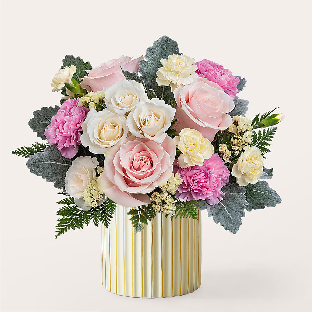 Blissful Moments Bouquet with Ivory Vase – Forever Flowers, Fords NJ