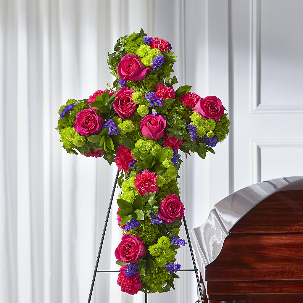 Tribute Rose Floral Cross – Forever Flowers, Fords NJ