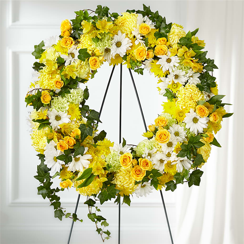 Golden Remembrance Wreath – Forever Flowers, Fords NJ