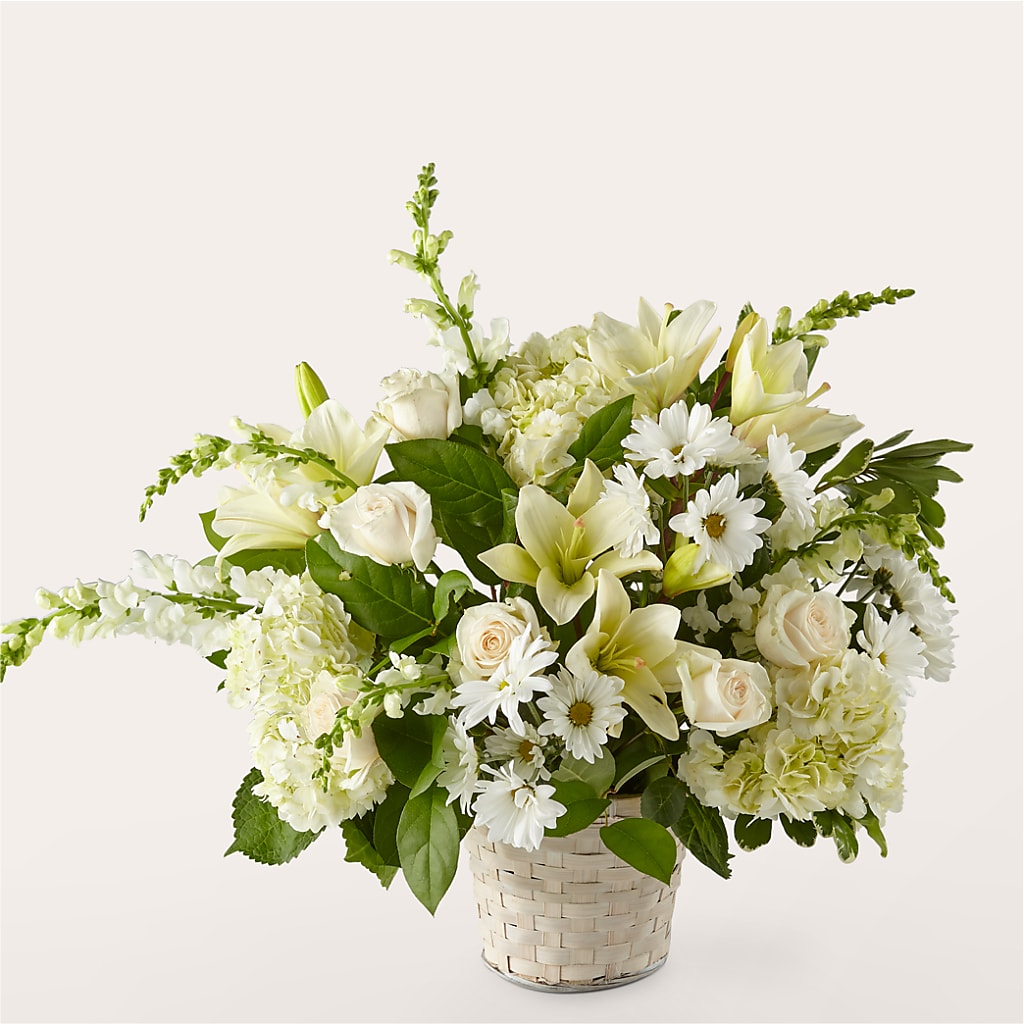 Ivory Elegance Floral Basket – Forever Flowers, Fords NJ