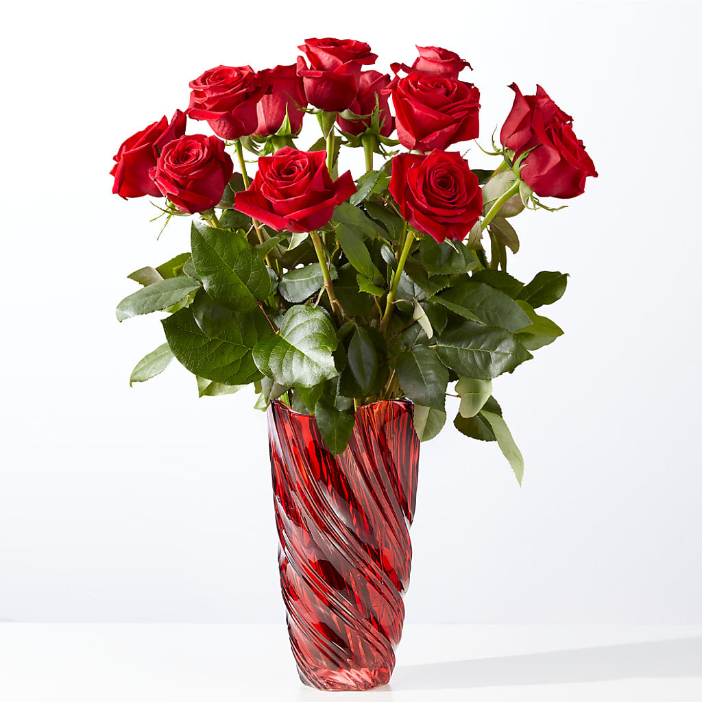 Classic Love Red Rose Bouquet with Luxe Swirl Vase – Forever Flowers, Fords NJ