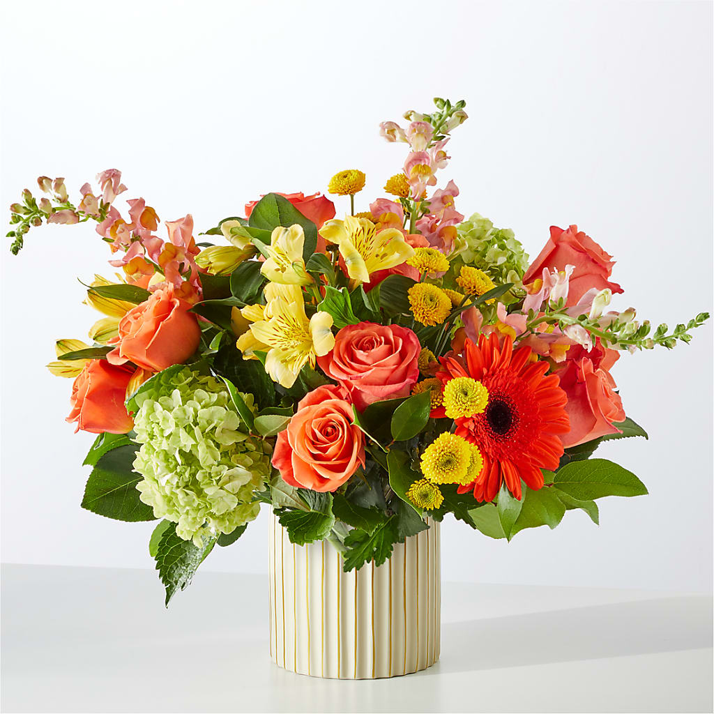 Autumn Sunshine Bouquet with Ivory Vase – Forever Flowers, Fords NJ