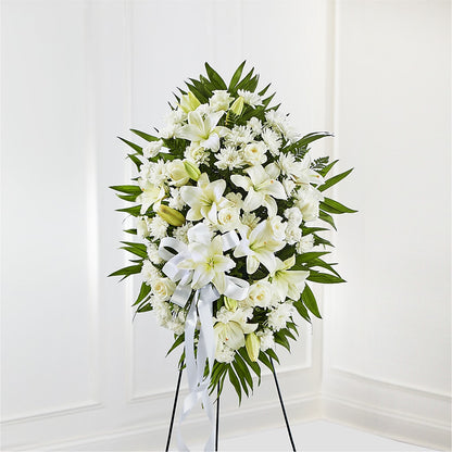 Exquisite Tribute Standing Spray-White Ribbon –  Forever Flowers, Fords NJ