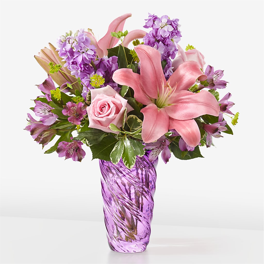 Precious Petals Bouquet with Luxe Swirl Vase –  Forever Flowers, Fords NJ