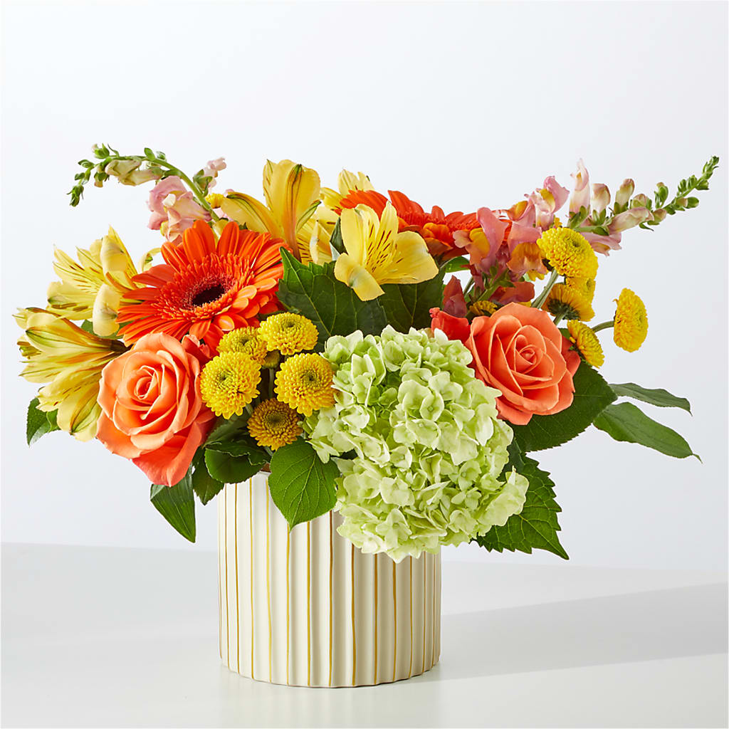 Autumn Sunshine Bouquet with Ivory Vase –  Forever Flowers, Fords NJ