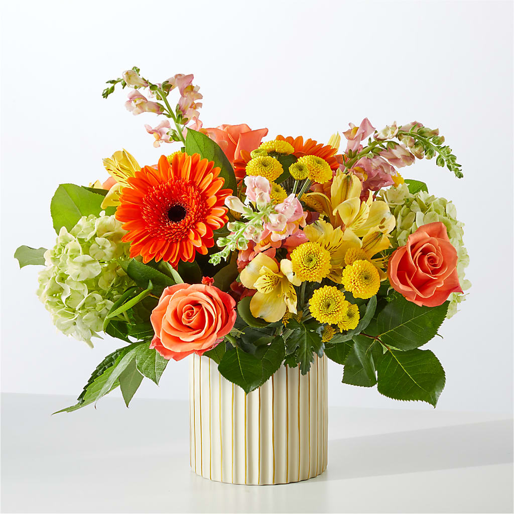 Autumn Sunshine Bouquet with Ivory Vase –  Forever Flowers, Fords NJ