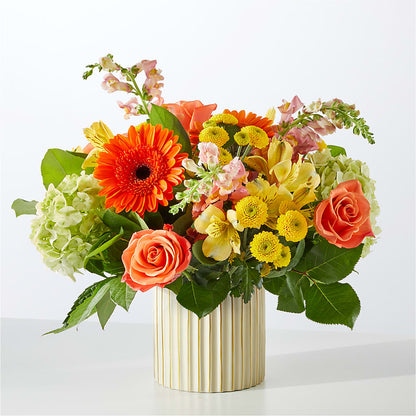Autumn Sunshine Bouquet with Ivory Vase –  Forever Flowers, Fords NJ