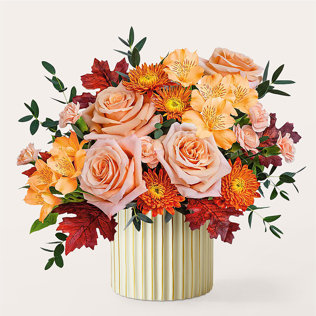 Spiced Latte Bouquet with Ivory Vase –  Forever Flowers, Fords NJ
