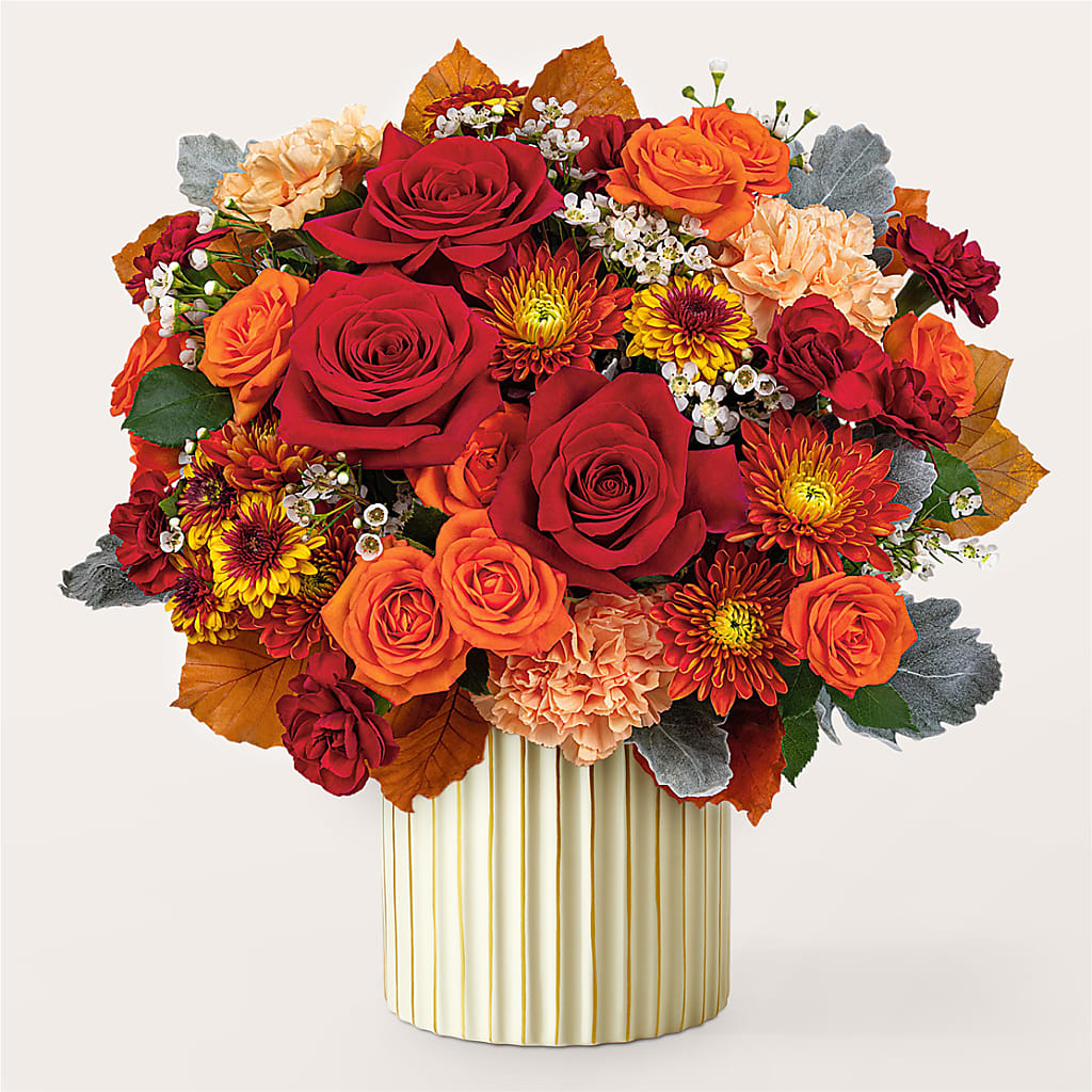 Merlot Bouquet with Ivory Vase –  Forever Flowers, Fords NJ