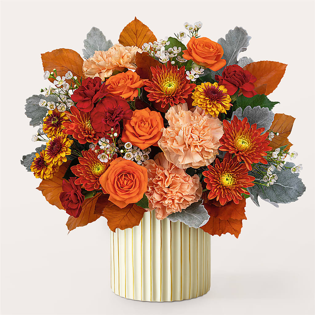 Merlot Bouquet with Ivory Vase –  Forever Flowers, Fords NJ