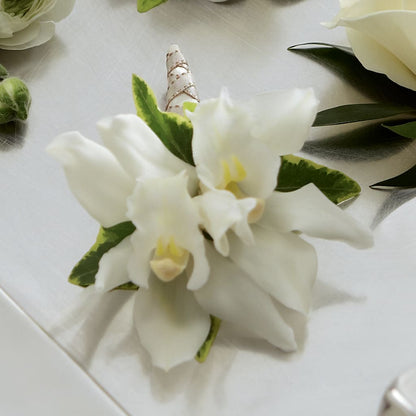 White Mini Cymbidium Boutonniere –  Forever Flowers, Fords NJ